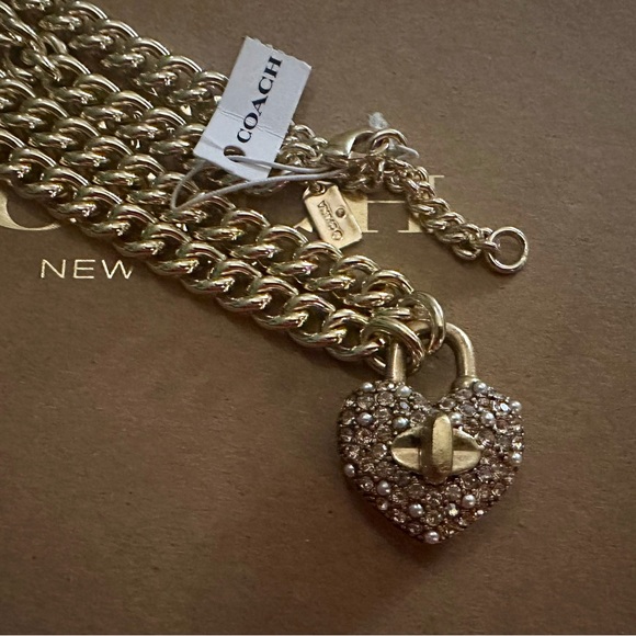 Coach Heart Pink Multi Turnlock Pavé Chain Link Necklace - Picture 12 of 16